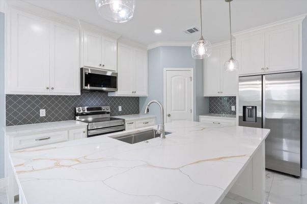 Interior, Kitchen, Pendant Lights, Recessed Lighting, Stainless Steel Appliances