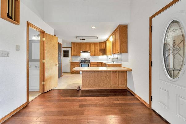 Interior, Kitchen, Recessed Lighting, Wood Texture Flooring