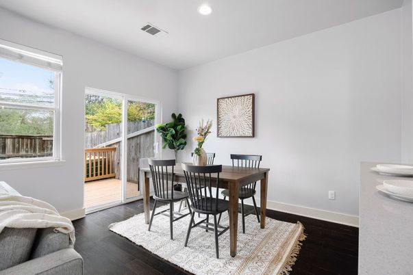 Dining room, Interior, Recessed Lighting, Wood Texture Flooring
