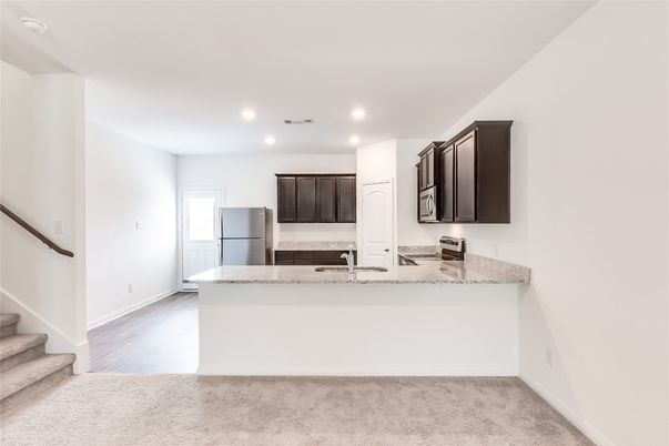 Interior, Kitchen, Recessed Lighting, Wood Texture Flooring