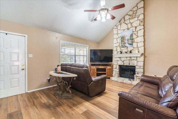 Fireplace, Interior, Living room, Stone Walls, Wood Texture Flooring