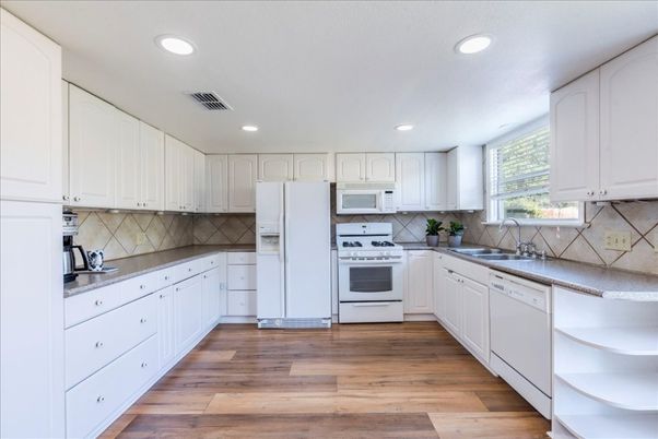 Interior, Kitchen, Recessed Lighting, Wood Texture Flooring