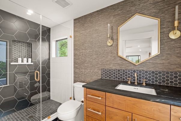 Bathroom, Glass Shower, Interior, Recessed Lighting