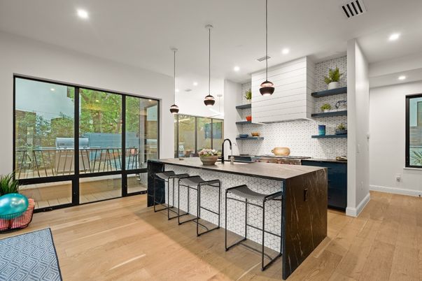 Interior, Kitchen, Pendant Lights, Recessed Lighting, Wood Texture Flooring