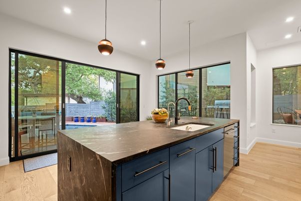 Interior, Kitchen, Pendant Lights, Recessed Lighting, Wood Texture Flooring