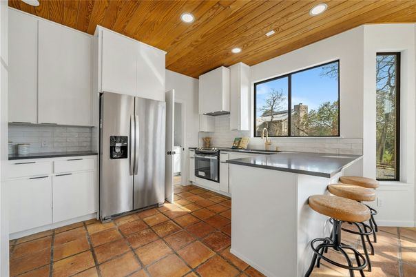 Interior, Kitchen, Recessed Lighting, Stainless Steel Appliances, Wooden Ceilings