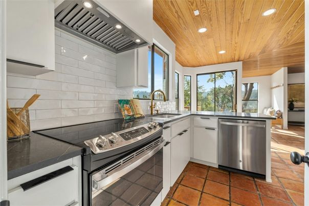 Interior, Kitchen, Recessed Lighting, Stainless Steel Appliances, Wooden Ceilings