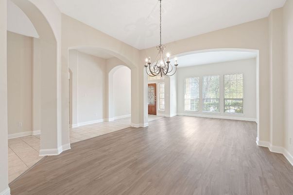 Chandelier, Empty room, Interior, Wood Texture Flooring