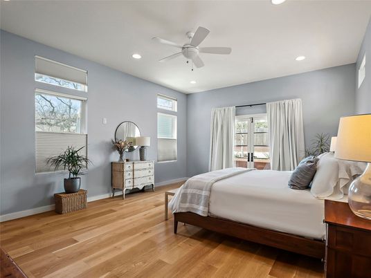 Bedroom, Interior, Recessed Lighting, Wood Texture Flooring