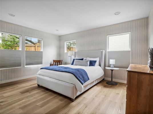 Bedroom, Interior, Recessed Lighting, Wood Texture Flooring