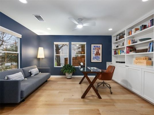 Home Office, Interior, Recessed Lighting, Wood Texture Flooring