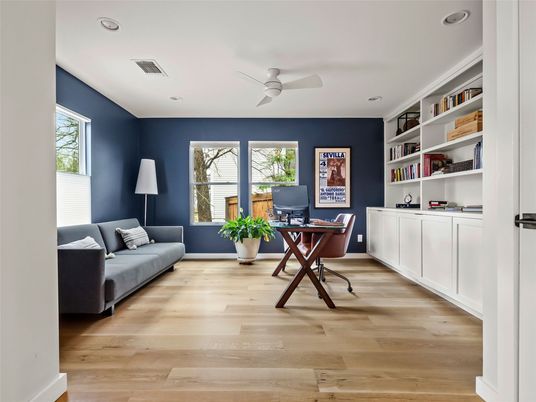 Home Office, Interior, Recessed Lighting, Wood Texture Flooring