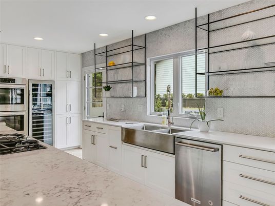 Interior, Kitchen, Marble, Recessed Lighting, Stainless Steel Appliances