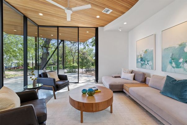 Interior, Living room, Recessed Lighting, Wooden Ceilings