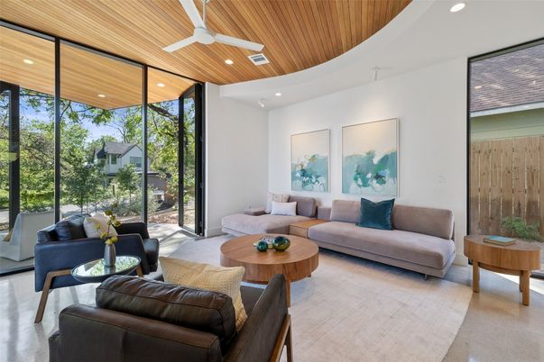 Interior, Living room, Recessed Lighting, Wooden Ceilings