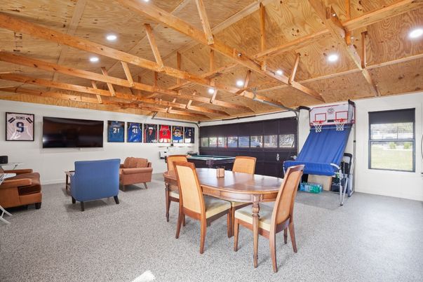 Billiard Table, Dining room, Game Room, Interior, Recessed Lighting, Wooden Beams, Wooden Ceilings
