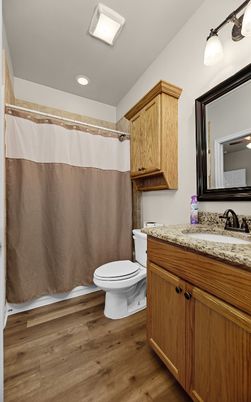 Bathroom, Interior, Recessed Lighting, Wood Texture Flooring