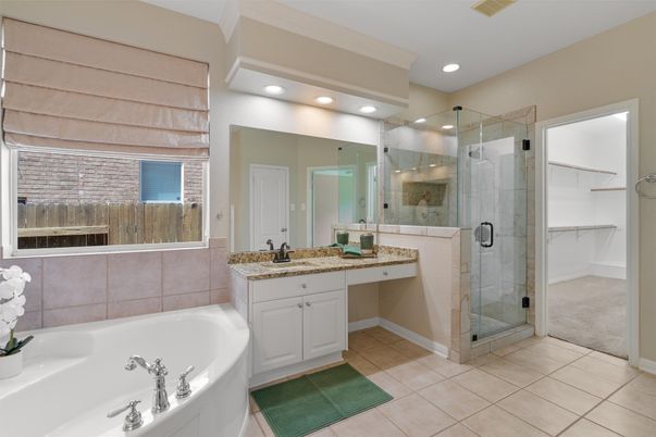 Bathroom, Dual Sink Vanities, Glass Shower, Interior, Recessed Lighting