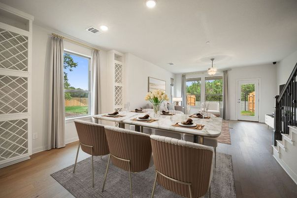 Dining room, Interior, Recessed Lighting, Wood Texture Flooring