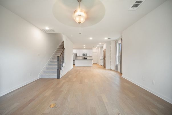 Empty room, Interior, Kitchen, Recessed Lighting, Wood Texture Flooring