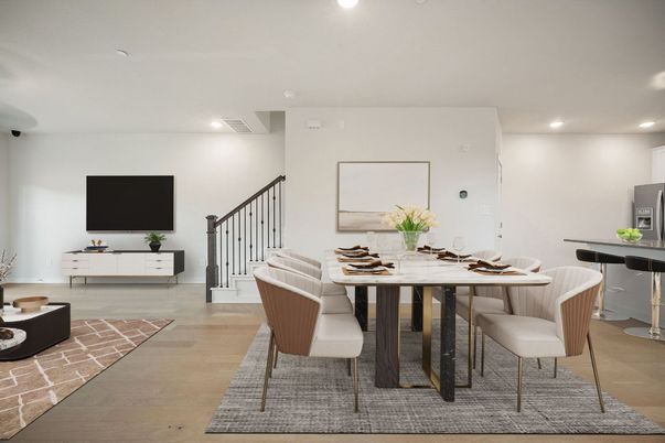 Dining room, Interior, Recessed Lighting, Wood Texture Flooring