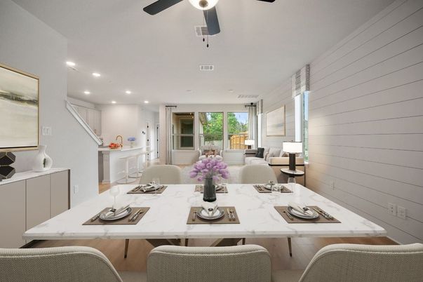 Dining room, Interior, Recessed Lighting, Wood Texture Flooring