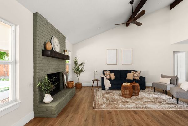Fireplace, Interior, Living room, Stone Walls, Wood Texture Flooring