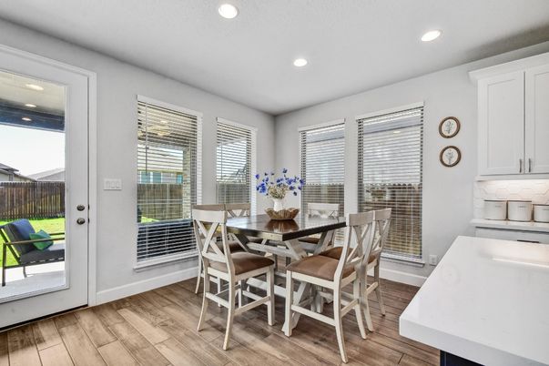 Dining room, Interior, Recessed Lighting, Wood Texture Flooring