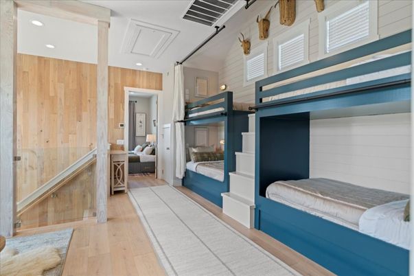 Bedroom, Interior, Recessed Lighting, Wood Texture Flooring, Wooden Walls