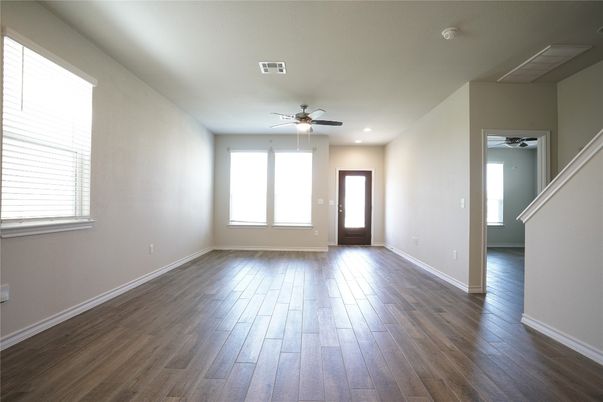 Empty room, Interior, Recessed Lighting, Wood Texture Flooring