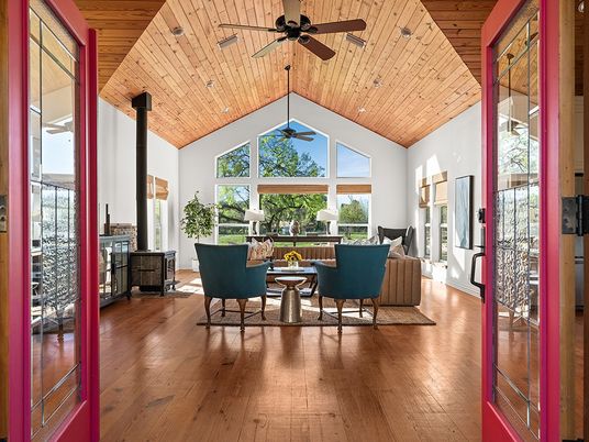 Fireplace, Interior, Living room, Recessed Lighting, Wooden Ceilings, Wood Texture Flooring