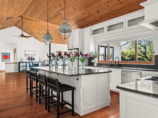 Interior, Kitchen, Pendant Lights, Wooden Ceilings, Wood Texture Flooring