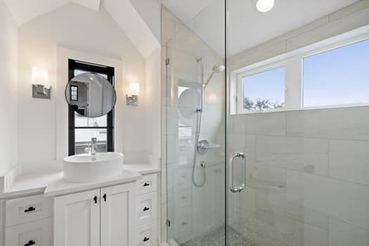Bathroom, Glass Shower, Interior, Recessed Lighting