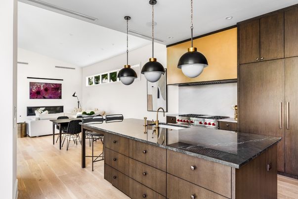 Interior, Kitchen, Living room, Pendant Lights, Recessed Lighting, Stainless Steel Appliances, Wood Texture Flooring