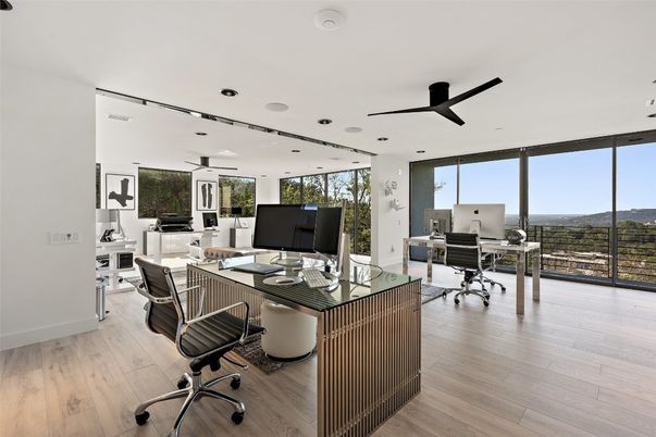 Home Office, Interior, Recessed Lighting, Wood Texture Flooring