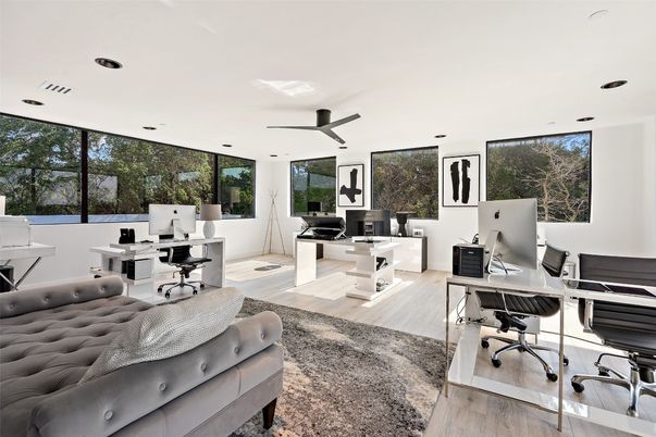 Home Office, Interior, Recessed Lighting, Wood Texture Flooring