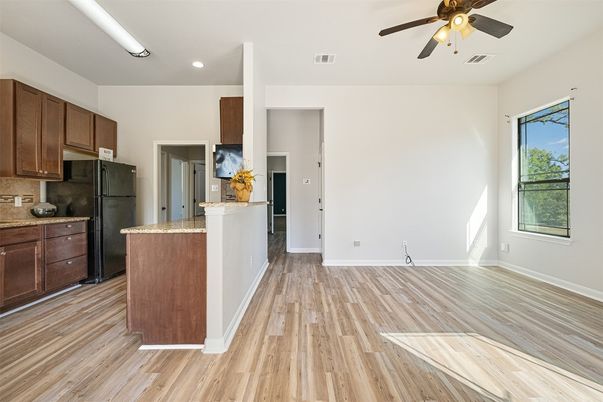 Interior, Kitchen, Recessed Lighting, Wood Texture Flooring
