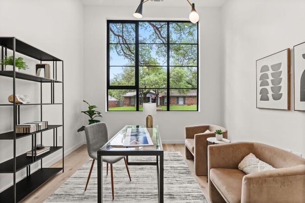 Home Office, Interior, Pendant Lights, Wood Texture Flooring