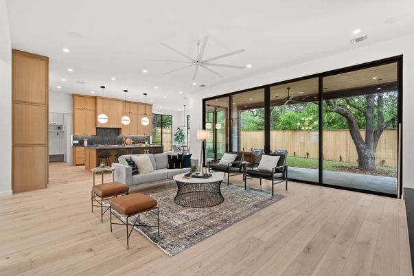 Interior, Kitchen, Living room, Pendant Lights, Recessed Lighting, Wood Texture Flooring