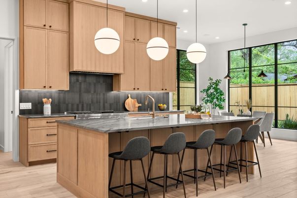 Interior, Kitchen, Pendant Lights, Recessed Lighting, Wood Texture Flooring