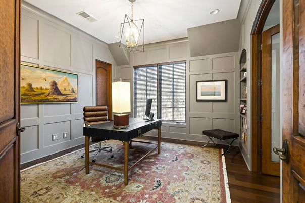Home Office, Interior, Pendant Lights, Recessed Lighting, Wood Texture Flooring