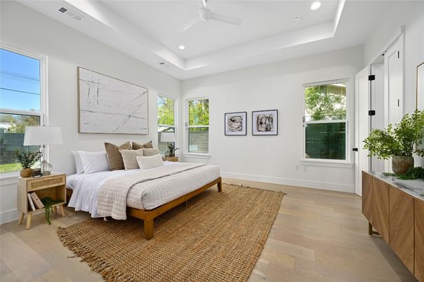 Bedroom, Interior, Recessed Lighting, Wood Texture Flooring