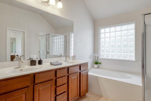 Bathroom, Dual Sink Vanities, Glass Shower, Interior