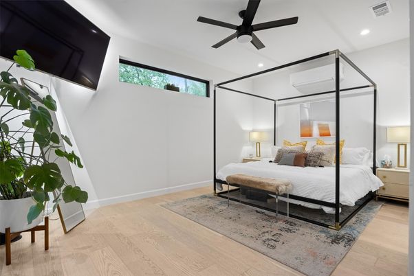 Bedroom, Interior, Recessed Lighting, Wood Texture Flooring