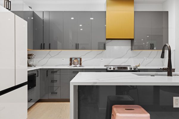 Interior, Kitchen, Marble Walls, Wood Texture Flooring