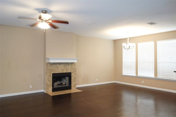 Chandelier, Empty room, Fireplace, Interior, Wood Texture Flooring