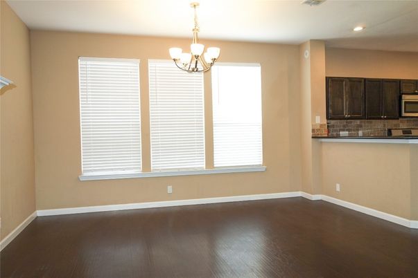 Chandelier, Empty room, Interior, Recessed Lighting, Wood Texture Flooring