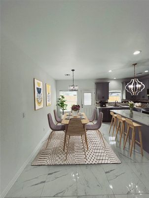 Chandelier, Dining room, Interior, Kitchen, Marble, Pendant Lights, Recessed Lighting