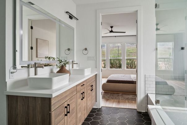 Bathroom, Dual Sink Vanities, Interior, Wood Texture Flooring