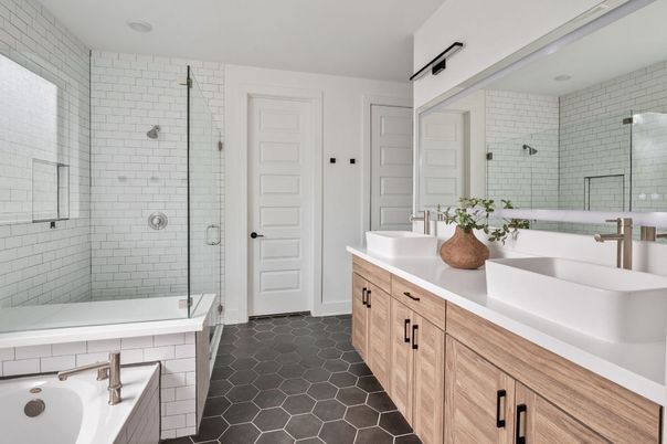 Bathroom, Dual Sink Vanities, Glass Shower, Interior, Recessed Lighting